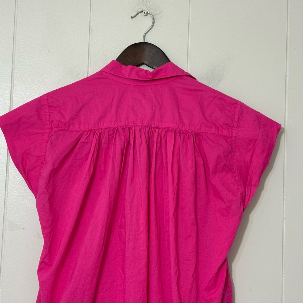 A Shirt Thing Fuchsia Ruffle V-Neck Blouse Top Medium Pink Cotton Boho Flowy - Picture 8 of 9